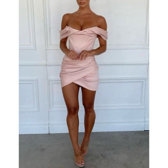 House of CB Coraline Blush Satin Corset Ruched Mini  Dress Large Plus - Picture 4 of 16